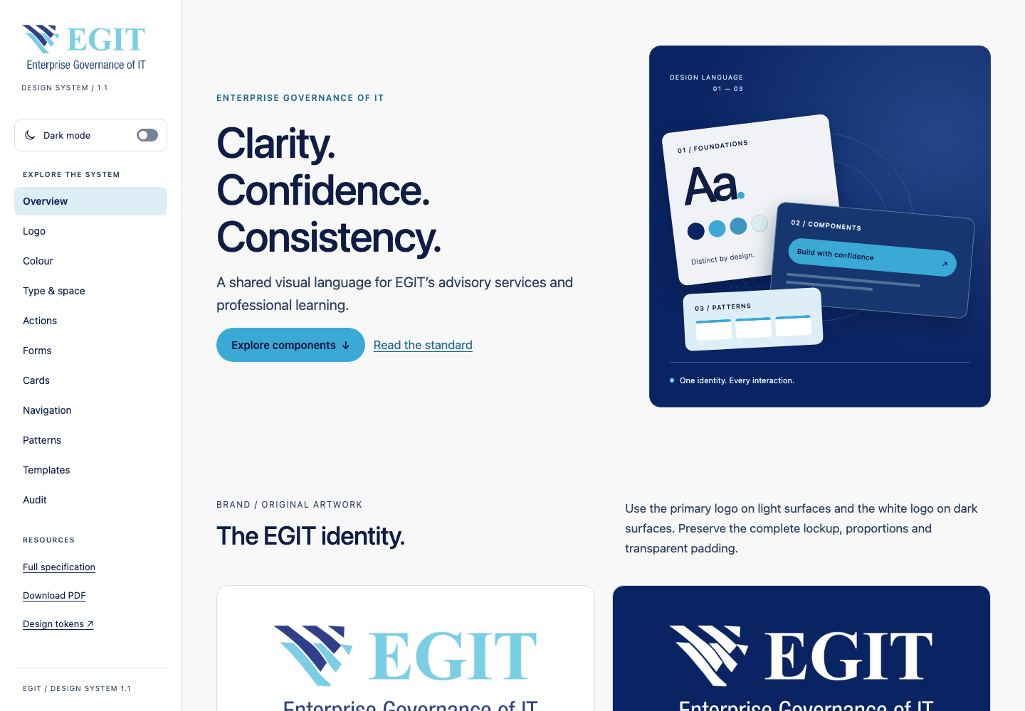 Actual EGIT Design System desktop interface